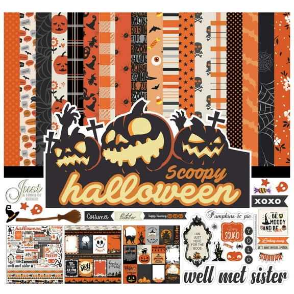 Inkdotpot Black Orange Halloween Theme Collection Double,Sided Scrapbook Paper Kit Cardstock 12"x12" Card Making Paper Pack Of With Sticker Sheet - 16 Pages - Orange & Black