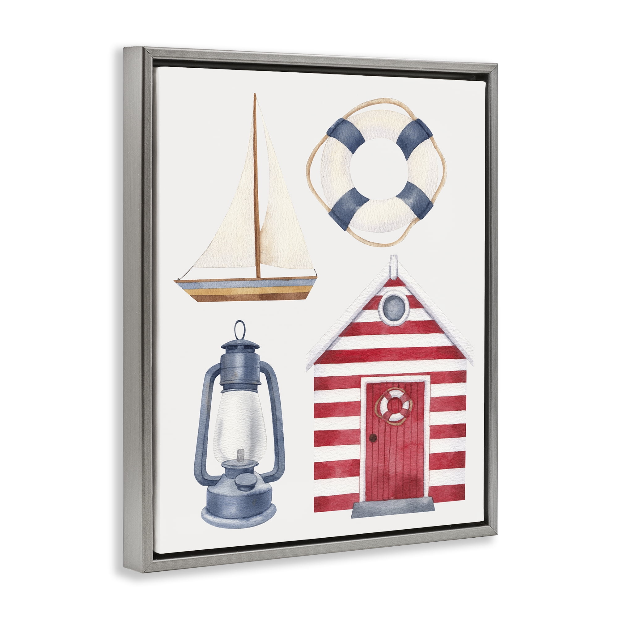 Stupell Industries Maritime Beach Items Nautical & Beach Painting Gray Floater Framed Canvas Art Print Wall Art, 25 x 31