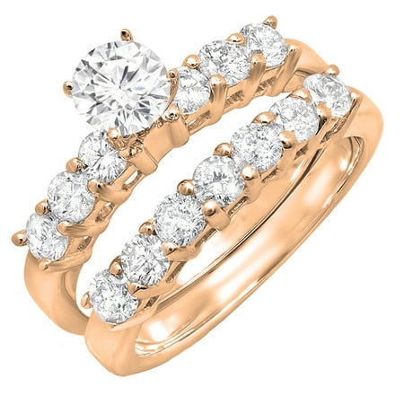 - 1.00 Carat (ctw) 18K Rose Gold Round White Diamond Ladies Semi Mount Bridal Engagement Ring Set (No Center Stone) 1 CT