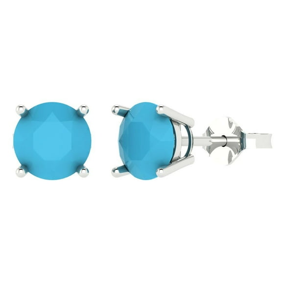 3 ct Push-Back Stud Earrings for Women | 7.5mm Round Cut Simulated Turquoise | 18K White Gold