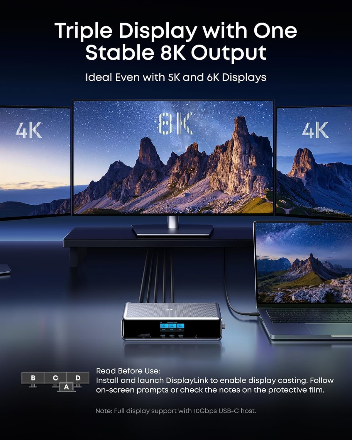 Anker Prime 14-Port Docking Station (DL7400) with DisplayLink, Triple Display Support up to 8K, 140W Max Power, Smart Display & Built-In Cooling Fan