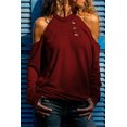 thumbnail image 1 of Women's Red Hollow Out Off-the-shoulder Long Sleeve T-shirt, 1 of 10