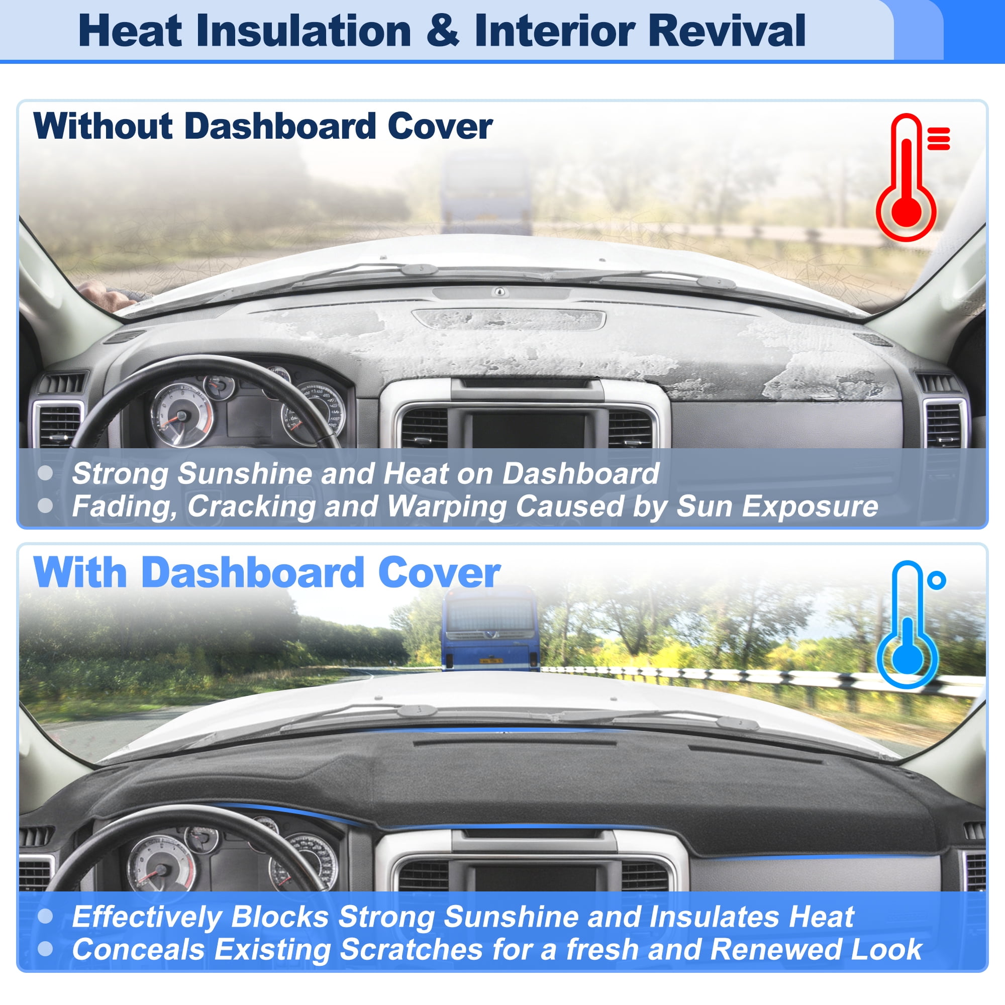Dashboard Cover for Dodge for Ram 1500 2500 3500 2010-2018 Interior Dash Cover Mat Pad Carpet Non-Slip Dashboard Protector Sunshine UV & Heat Resistant Black