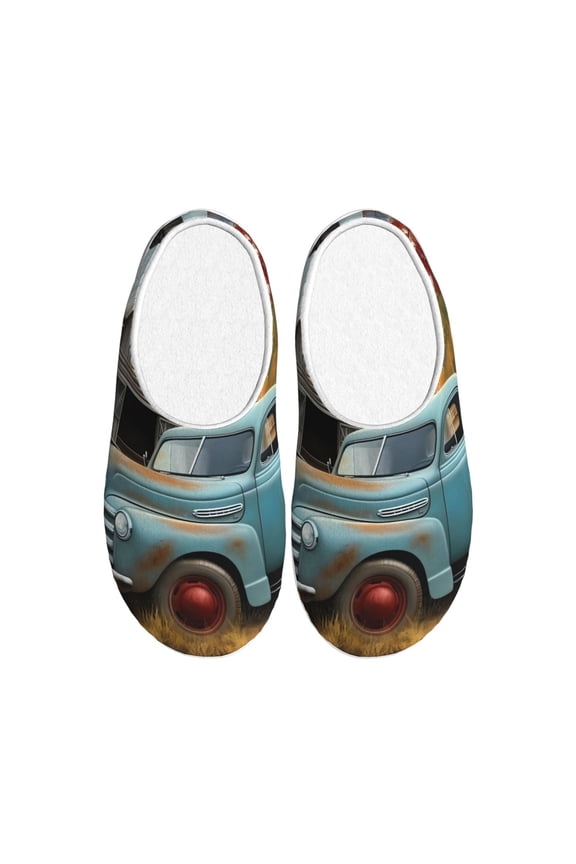 Vintage Truck Farm Scene for Women's Lamb-hug Comfy Fleece House Slippers Memory Foam, Slip-on House Shoes Indoor Outdoor-42/43