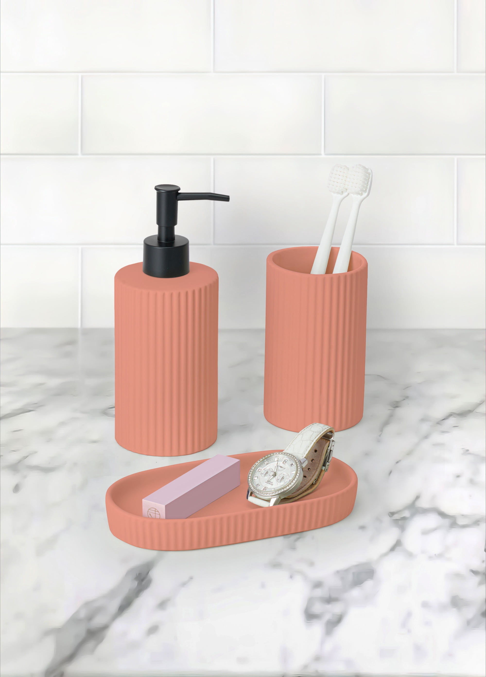 Mainstays By Becky G. & Alejandra 3-Piece Bath Accessory Set, Coral