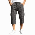 thumbnail image 6 of Domuza Mens Capri Long Cargo Shorts Drawstring Below Knee Shorts 3/4 Summer Casual Outdoor Hiking Shorts with Pockets Dark Gray 3XL, 6 of 6