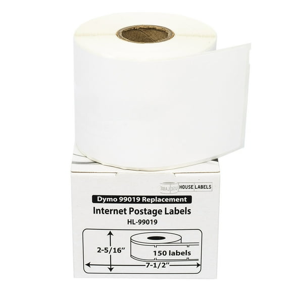 HOUSELABELS Compatible DYMO 99019 Internet Postage Labels (2-5/16" x 7-1/2"), strong permanent adhesive, compatible with DYMO LW 450, 4XL, Rollo & Zebra Desktop Printers, 1 Roll /150 Labels