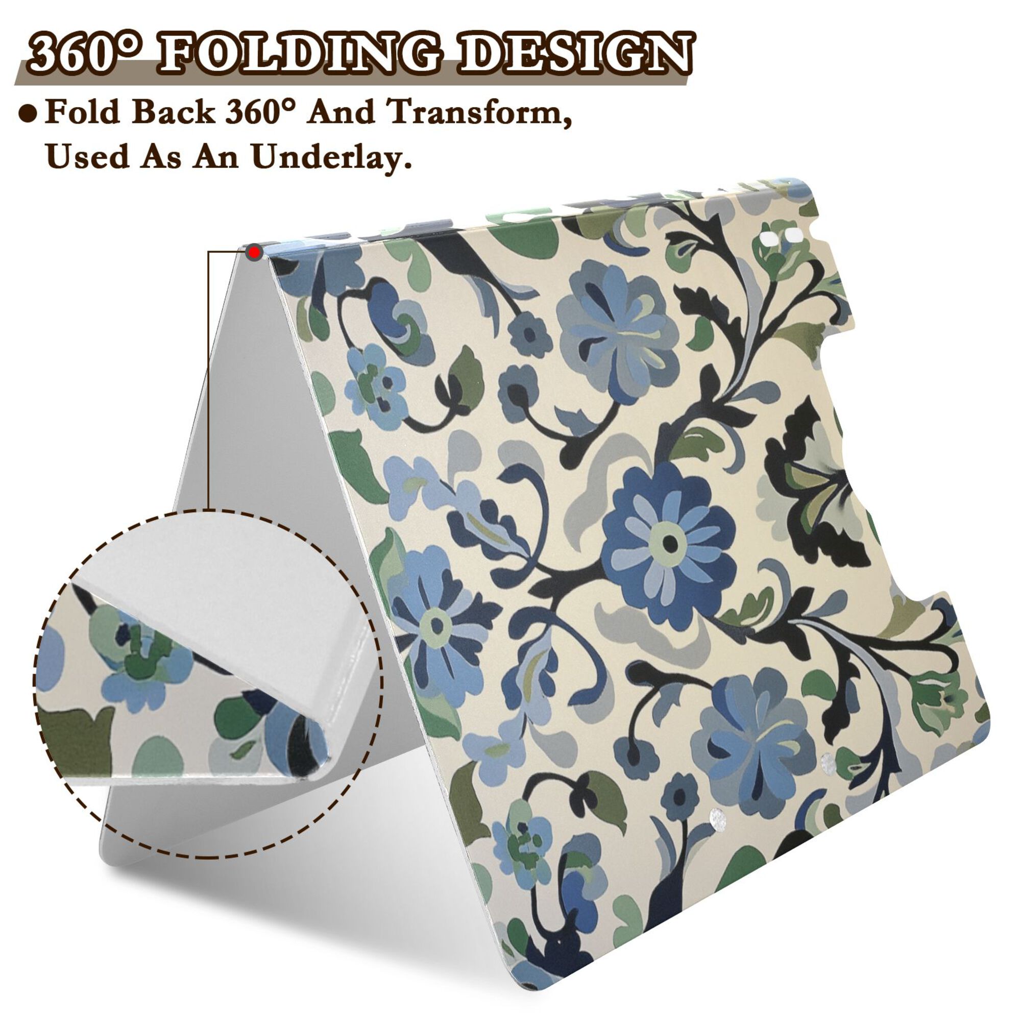 FORMRS A4 Clipboard Folder with Pen Holder Horizontal Foldable School Office Binder, Blue Floral