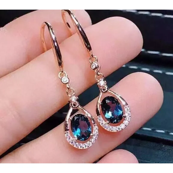 2Ct Oval Cut Lab Created Alexandrite Drop/Dangle Earrings 14K Rose Gold Plated Sterling Silver