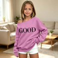 thumbnail image 2 of WAYUTE Girls Sweatshirt Off the Shoulder Letter Print Oversized Crewneck Sweatshirt Long Sleeve Fall Outfits for Youth Kids Casual Streetwear,Pink,Size 13-14 Y, 2 of 4