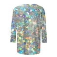 thumbnail image 5 of Women's Summer Sparkle Sequin Tshirt 3/4 Sleeve Casual Crew Neck Dressy Blouses Trendy 2025 Loose Fit Floral Pullover Tops, 5 of 5