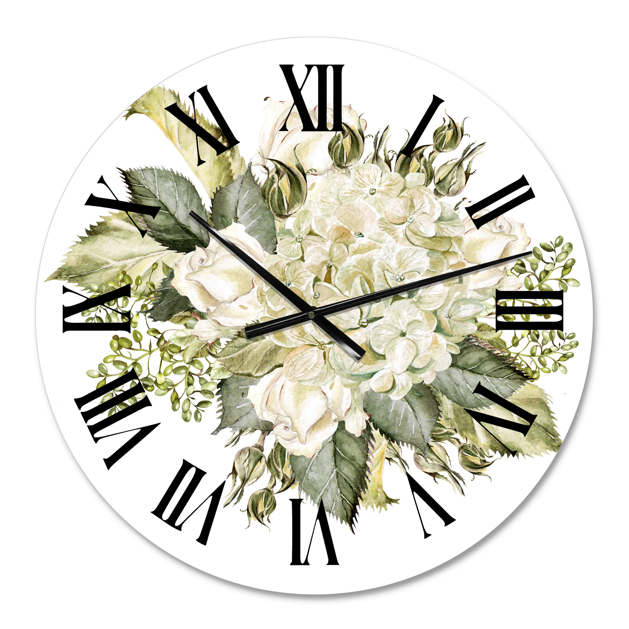Designart 'Beautiful Bouquet With Hudrangea And Roses' Farmhouse Wall Clock
