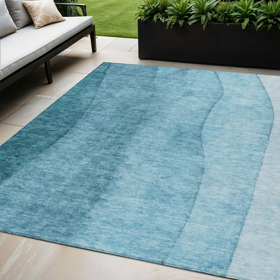 HomeRoots 581829 5 x 8 ft. Ombre Washable Indoor & Outdoor Rectangle Area Rug, Teal Blue, Aqua & Blue