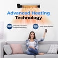thumbnail image 2 of SereneLife Infrared Patio Heater, Wall-Mounted Electric Heater with Remote, 1500W, IP65 Approved, Odorless, Indoor/Outdoor for Patio, Restaurant, Backyard, Garage, Decks, 2 of 7