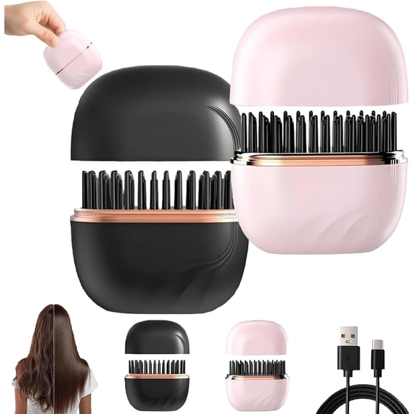 Nulira Mini Hair Straightener, 2-In-1 Cordless Hair Straightener & Styler, Mini Hot Comb, Fast Heating Hot, 3-Speed Temperature Control, for Travel Home (Black+Pink)