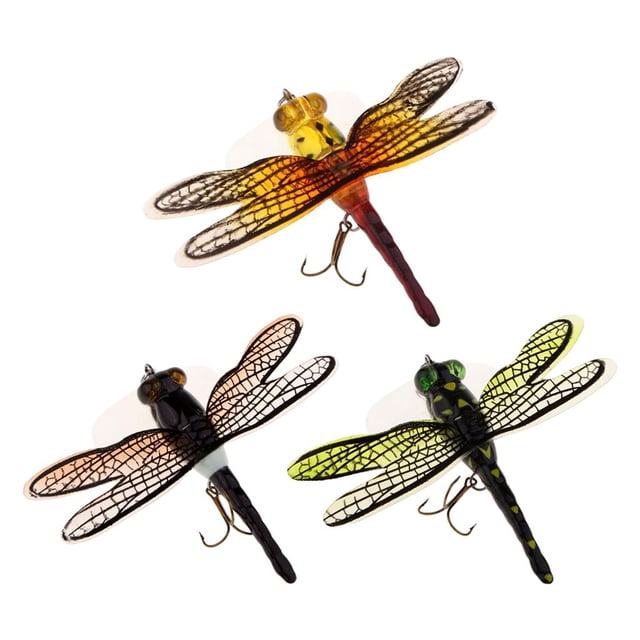 3pcs señuelos de pesca con mosca Dragonfly Top-Wasser Swims para lucioperca lubina Zulema moscas de pesca con mosca