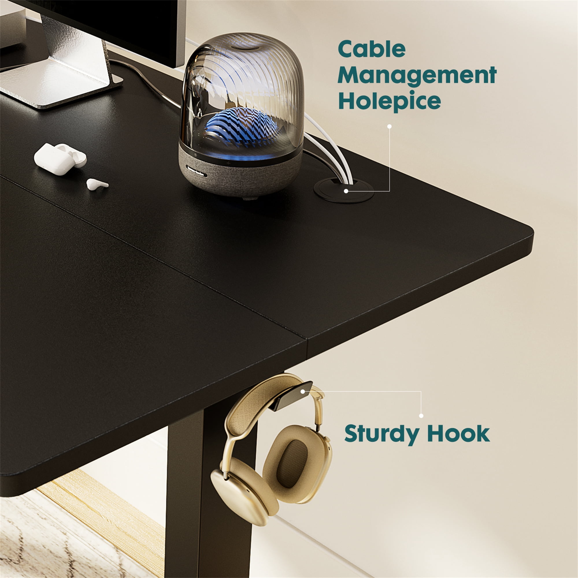 Aukfa 55" Electric Standing Desk, Adjustable Height Stand up Desk for Home Office, Black