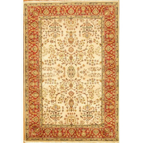 Pasargad Home P-425 RUST 4X6 Azerbaijan Collection Hand-Knotted Lamb's Wool Area Rug- 4 ft. 1 in.  X 5 ft.11 in.   Ivory