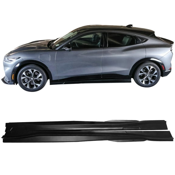 Ikon Motorsports Side Skirts Compatible With 2021-2024 Ford Mustang Mach-E Matte Black PP Polypropylene IKON Style Rocker Panel Driver Passenger Side