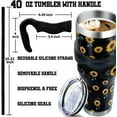 thumbnail image 3 of 40 Oz Tumbler with Handle and Silicone Straws,Coffee Insulated Tumbler with Handle,40 Oz Cute Black Sunflower Water Bottles,Travel Mug with Handle, 3 of 6