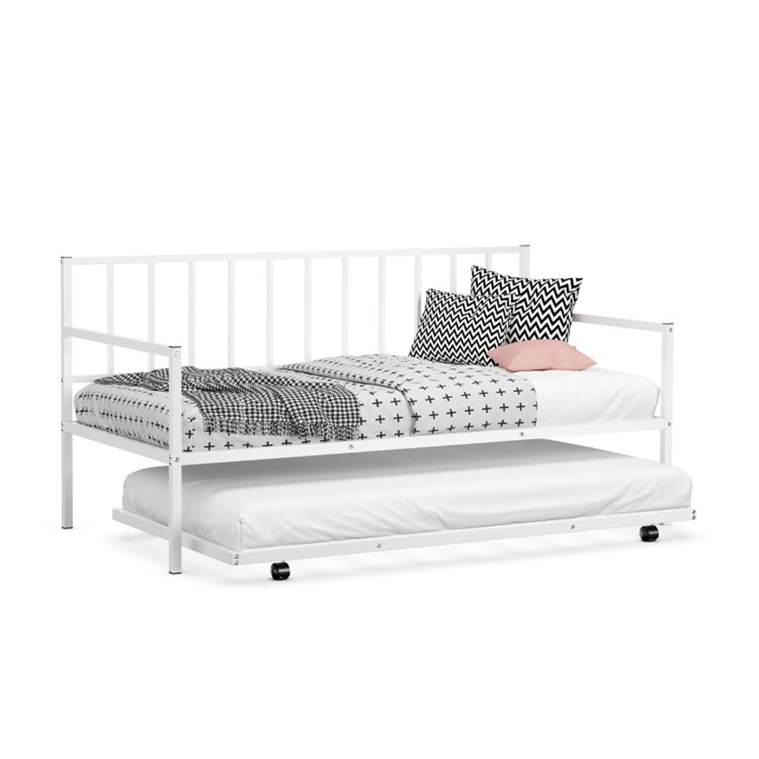 Demi Bonn Twin Size Daybed and Trundle Frame Set Trundle Bedframe, Modern Bed Frame for Teens, Steel