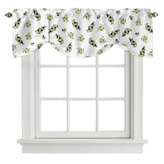 Tie Up Valances for Windows, Green Olive Branches Adjustable Valance Curtains Window Treatment for Living Room, Spring Pastoral Leaves Botanical Rod Pocket Kitchen Curtains & Drapes 60x18 Inch