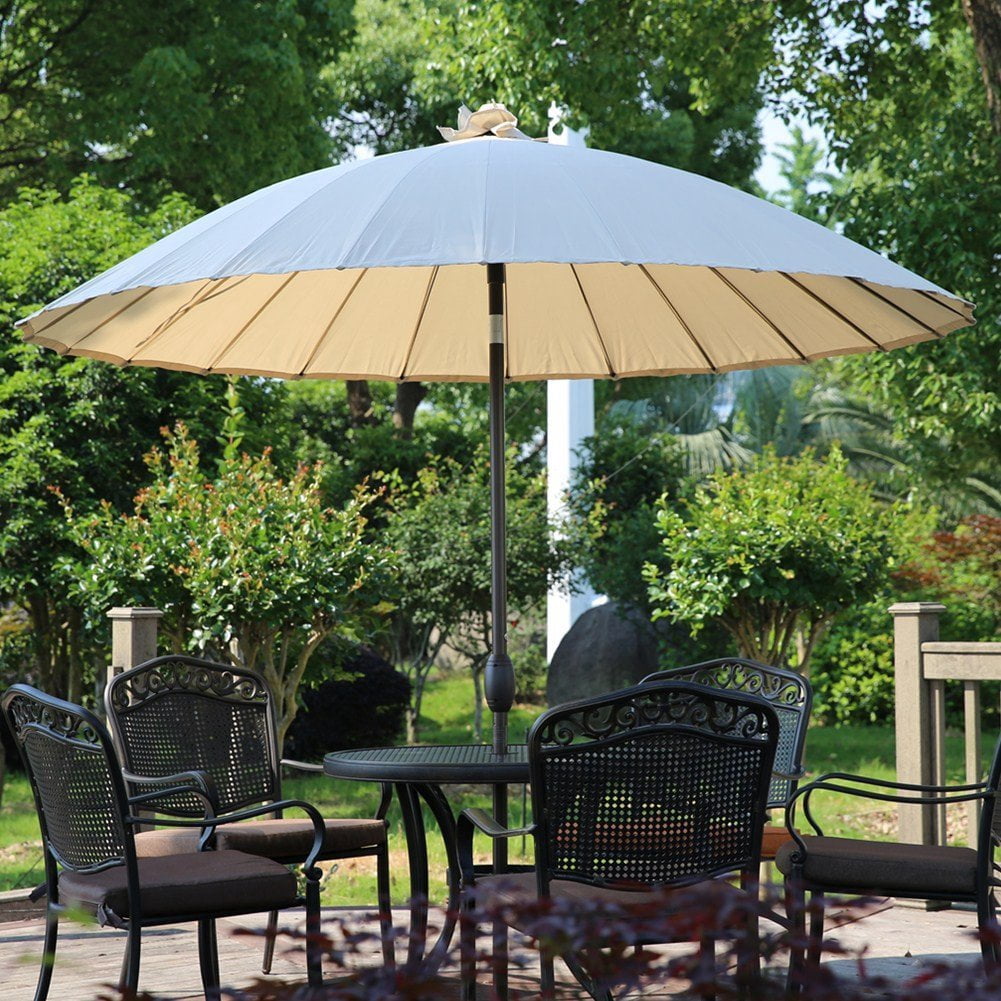 Abba Patio 8 5 Ft Round Parasol Patio Umbrella With Push Button Tilt And Crank 24 Steel Wire Ribs Uv Resistant Fabric Beige Walmart Com Walmart Com
