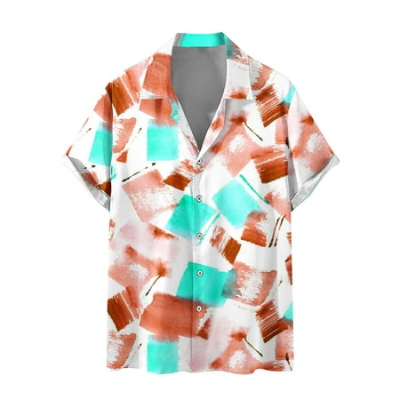 

Ernkv Men s Loose Comfy Shirts Clearance Hawaiian Beach Button Short Sleeve Shirts Clothing Lapel Pullover Holiday Tie Dye Doodle Print Tees Fashion Summer Orange XXXXL