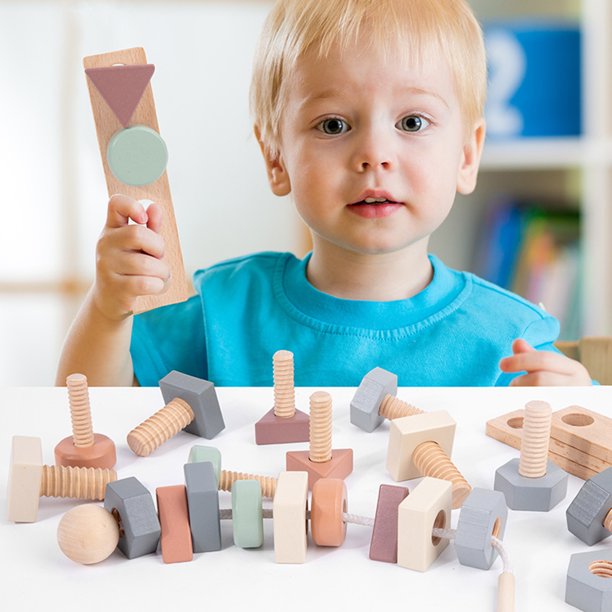 Travelwant Wooden Sorting Stacking Montessori Toys, Shape Color Recognition Blocks Matching