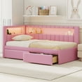 thumbnail image 2 of Euroco Upholstery Twin Size Platform Bed, Sofa Bed with USB Charging Station, LED Light Belt and 2 Drawers, Pink, 2 of 13