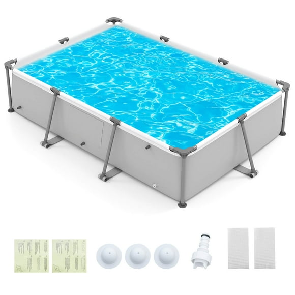 Costway Piscine Familiale Extérieure de 978 Gal avec Cadre en Métal, Tissu PVC Multicouche