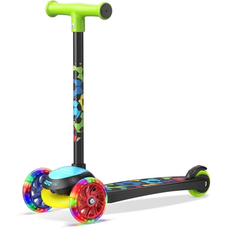 Scooter Stars 3-Wheel Kids Scooter with Light-Up LED Front Wheels, Wide Anti-Slip Deck, Rear Foot Brake, Lean-to-Steer Ride-On Toy