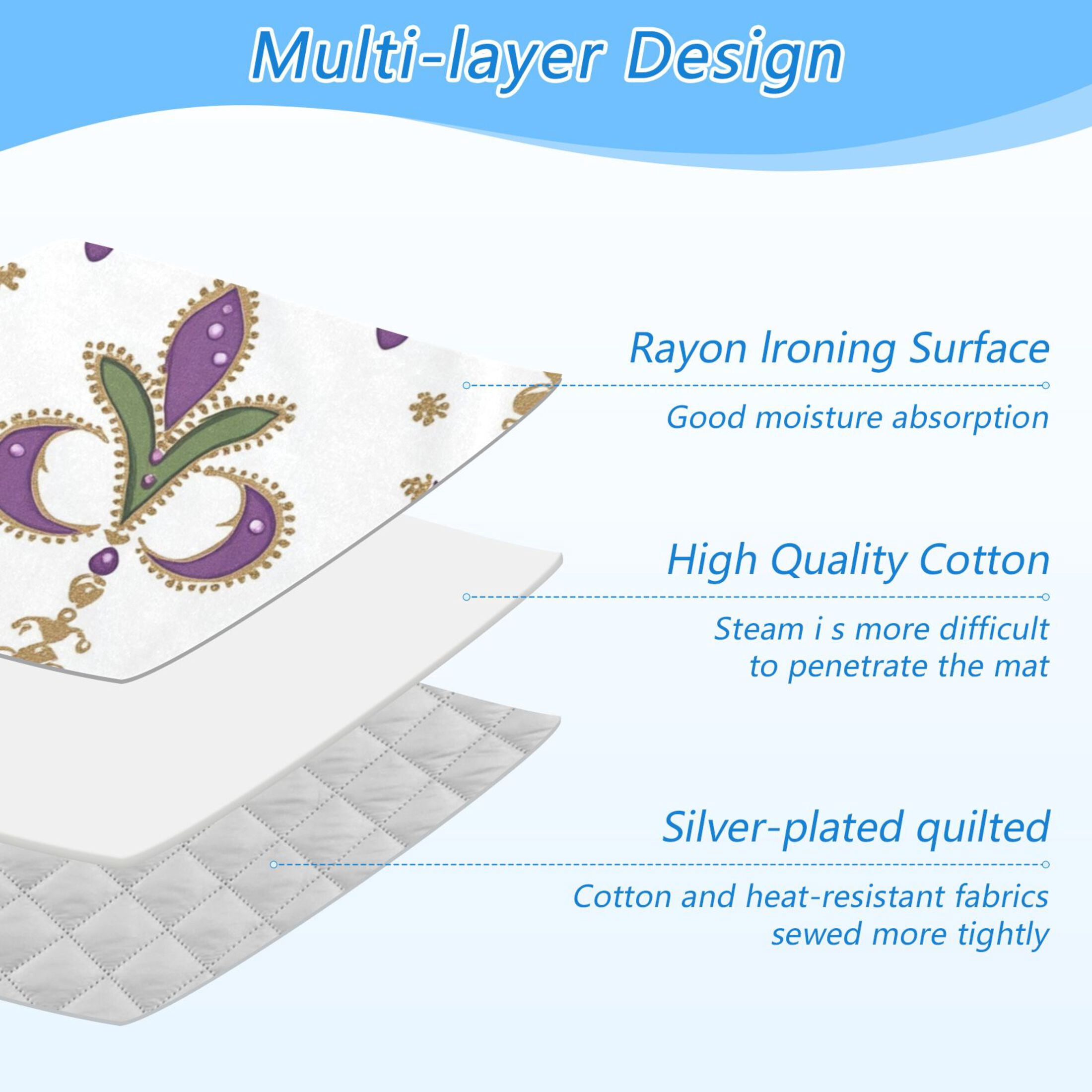 Gorgeous Mardi-gras Floral Patterns Ironing Mat Blanket Portable Travel Ironing Pad Heat Resistant Pad 47.2" x 27.6”
