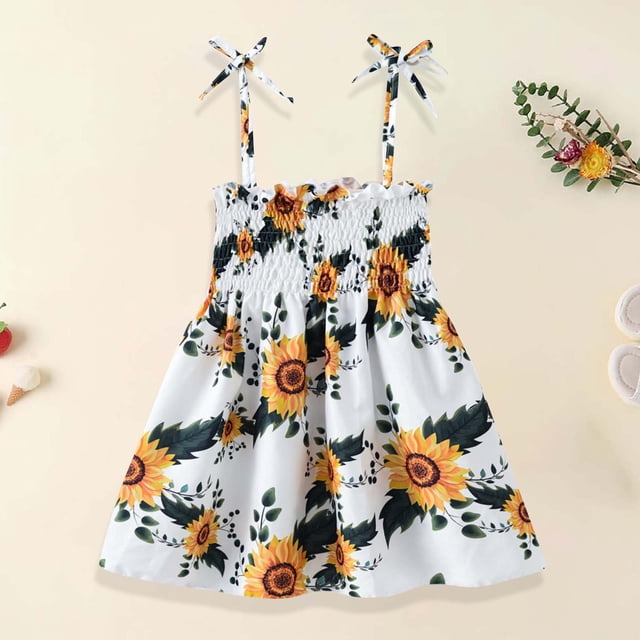 EGNMCR Vêtements d'Été pour Bébé Fille Robe Sans Manches à Bretelles Imprimé Graphique Vêtements pour Enfants