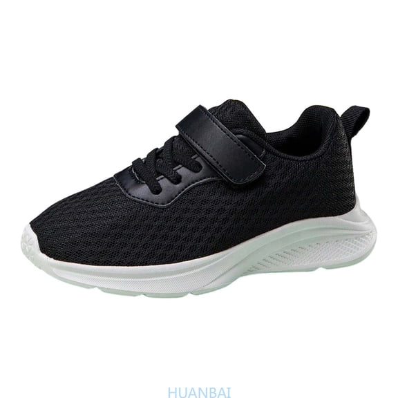 HUANBAI Breathable Mesh Sneakers For Boys Lightweight Comfortable Running Shoes Non Sole Durable Casual Athletic Footwear For Kids All Season ,(9-9.5 Years Black) Size ,1