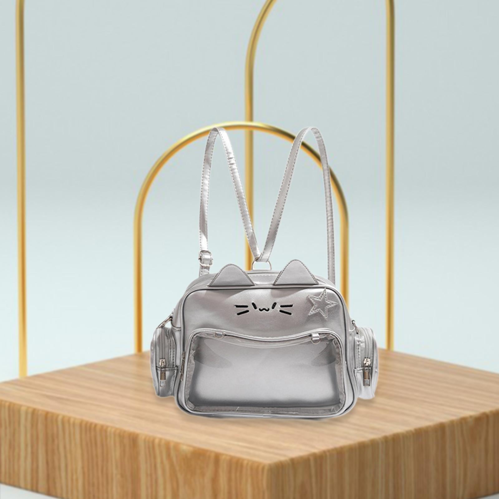 QccHieUs Cat Ita Bag DIY Cute Adjustable Strap Tote Bag PU Leather Women Shoulder Bag for Silver