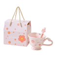 thumbnail image 2 of Taza de café de cerámica estética para , leche, cacao, café, taza floral femenina, regalo de cumpleaños de Valentín para mujeres y niñas. Rosa, 2 of 8