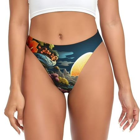 Adobk Sunset Floral Fantasy Landscape Print Seamless Women Underwear Thongs No Show Ladies Thong No Line Breathable Comfortable Panties Undies for Women-X-Large