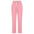thumbnail image 3 of Mrat Women's Pants Full Length Pants Fashion Ladies Summer Casual Loose Cotton and Linen High Waisted Trousers Solid Color Drawstring Elastic Waist Loose Long Pants with Pocket Pink_E M, 3 of 5