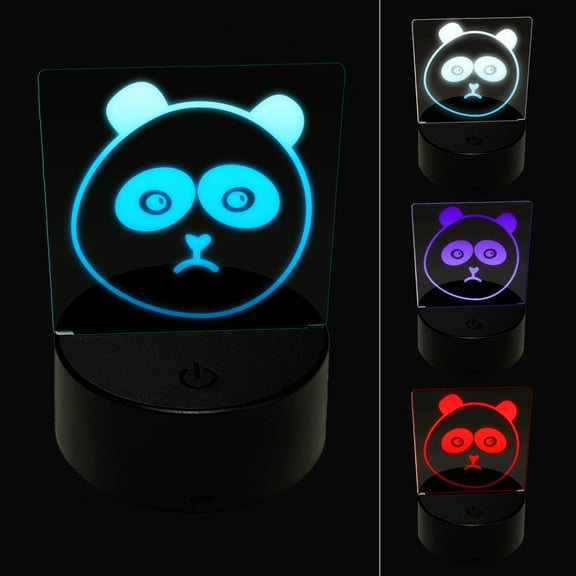 Sad Panda Face LED Night Light Sign 3D Illusion Desk Nightstand Lamp