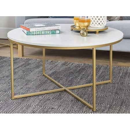 Li Faux Marble Table, Mid Century Modern Coffee Table White Faux Marble Gold