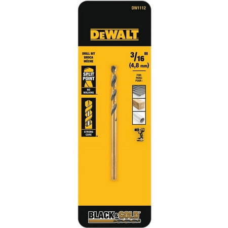 UPC: 0885911248600 | DeWalt DW1112 Black & Gold Split Point Drill Bit  3/16 In. – Quantity 5