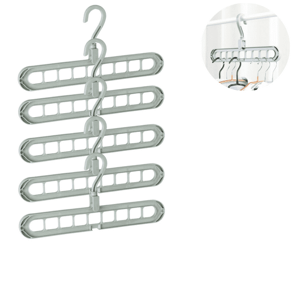 MODANU 5 Pack Space Saving Clothing Hangerss, Multi-Purpose Plastic Magic Hangers with 9 Hole, Closet Clothing Hangers Organizer for Heavy Clothing, Shirts Pants Dresses Coats, Light Green