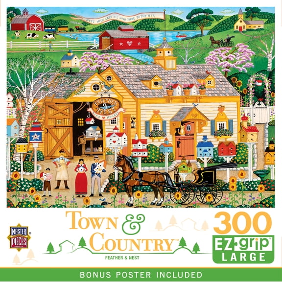 MasterPieces 300 Piece EZ Grip Jigsaw Puzzle - Feather & Nest - Large Pieces for Adults 18"x24"
