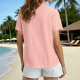thumbnail image 4 of Women Blouses Plus Size Sawvnm Women's Fashionable Casual Vacation Everyday Solid Color Button-down Crew Neck Short Sleeves Top Blouses for Women Pink L, 4 of 9