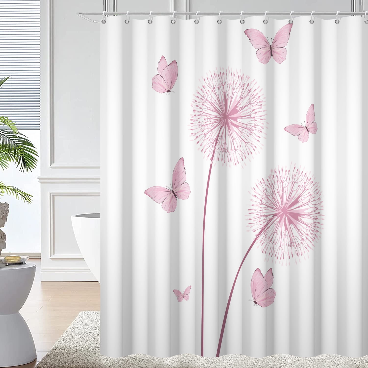 Farmhouse Rustic Shower Curtain ,Pretty Butterfly Dandelion Bathroom Decor Curtain，72x72inch