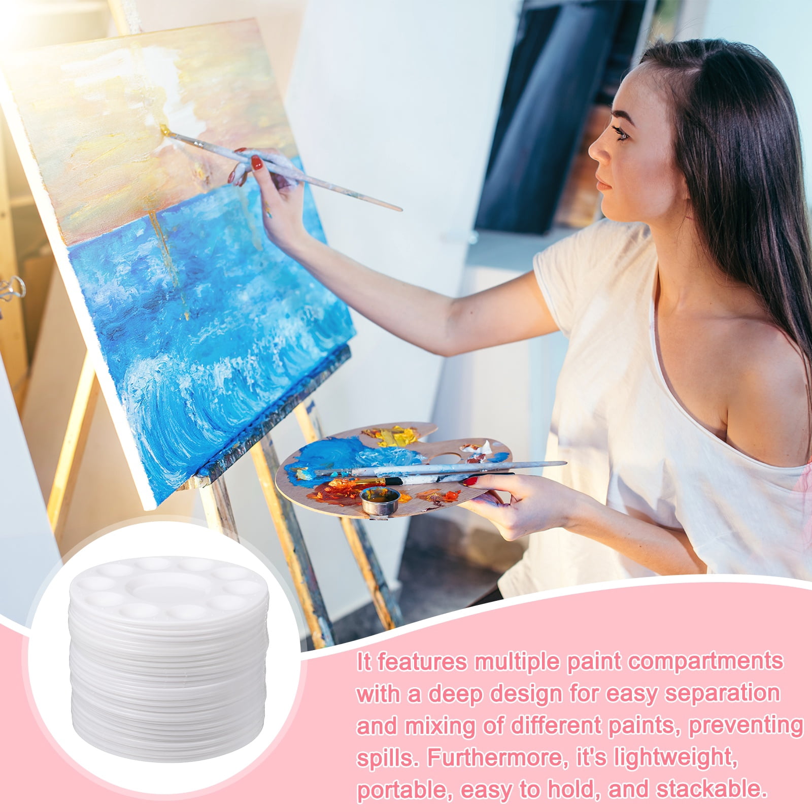 Uxcell Paint Tray Palette, 10 Well Round Plastic Watercolor Palette Painting Tray for DIY Craft Art Class Painting Party Supplies Paint Holder(White, Pack of 20)
