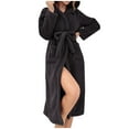 thumbnail image 3 of Hooded Fleece Robe Womens Belted Soft Long Plush Bathrobe Lounge Winter Warm Fuzzy Robes Nightgowns with Pockets, 3 of 6
