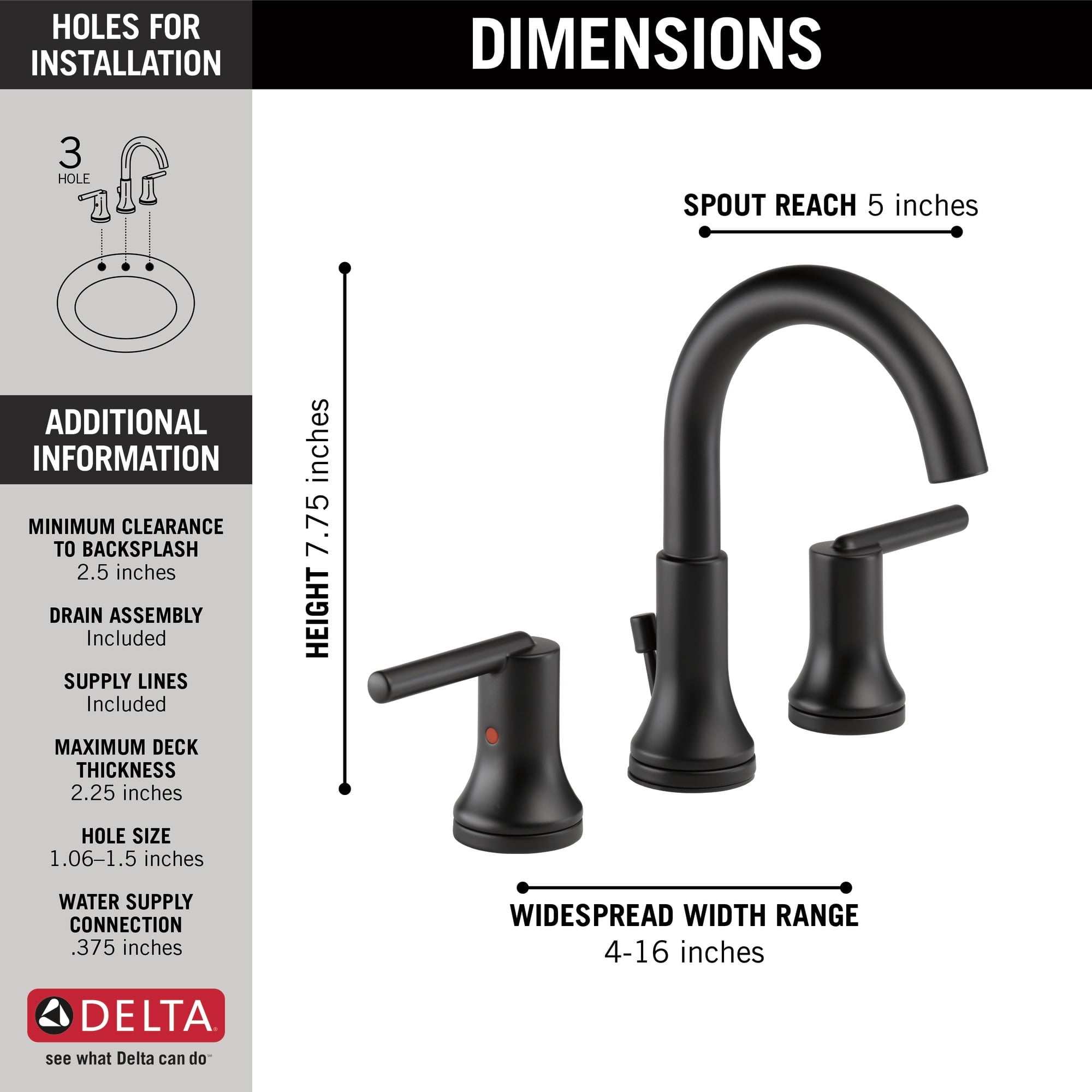 Delta Trinsic Two-Handle Widespread Bathroom Faucet - 3559-BLMPU-DST - Matte Black