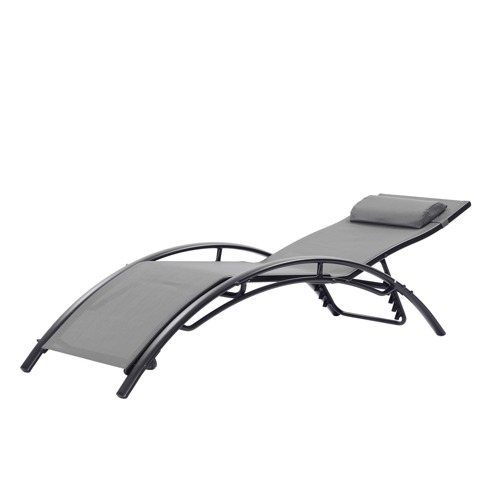 Set of 2, Folding Patio Chaise Lounge Chair for Outside, Aluminum Adjustable Outdoor Pool Recliner Chair, Black Frame (Grey) - image 5 of 5